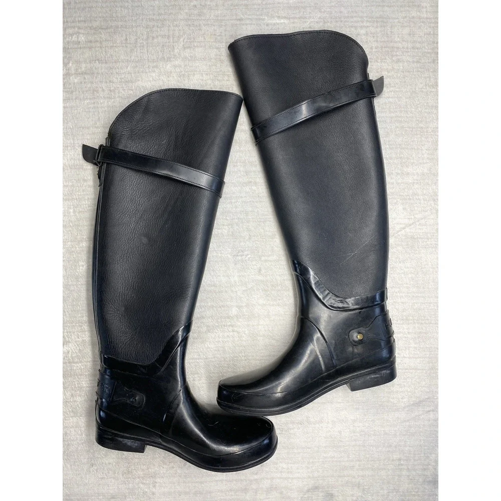 HUNTER Tall Rain Boots Women’s Size 7 Black Gloss Equestrian Waterproof Garden